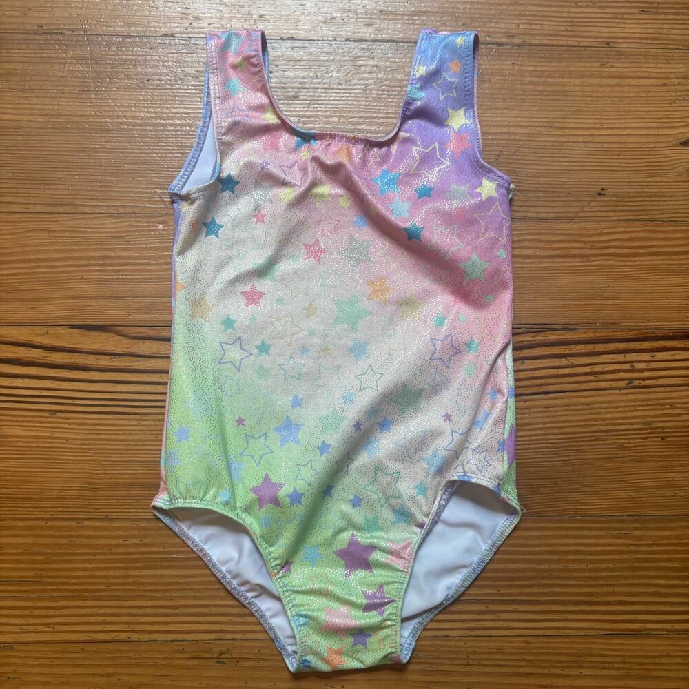 Colorful pastel star sleeveless athletic girls‎ gymnastic bodysuit SIZE 3-4